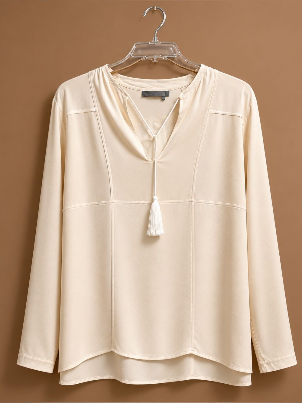 Vince Ivory Wool Blend Tunic Top Tassel Tie Side Slits Tunic Relaxed Fit XS